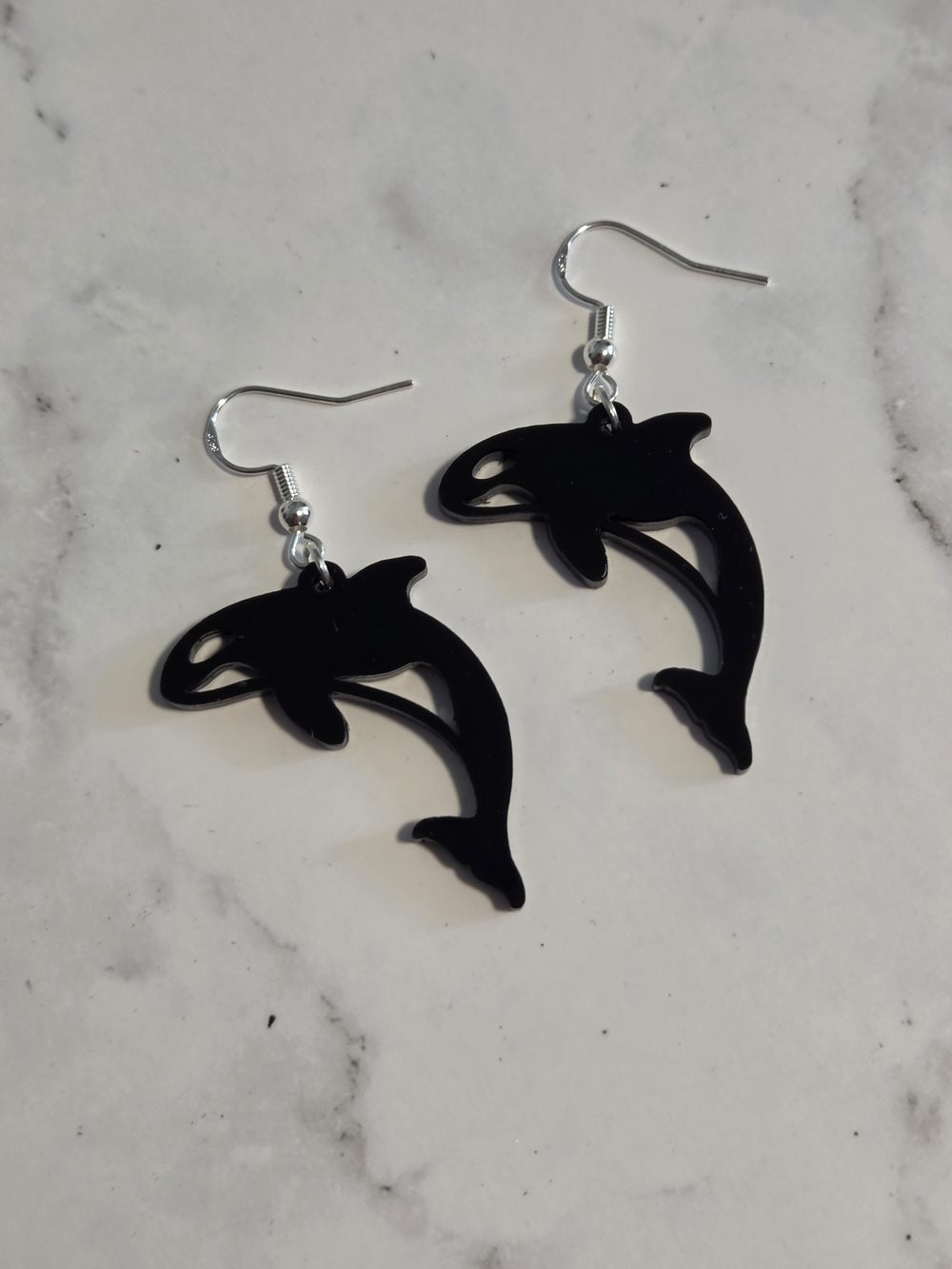 Orca Whale Dangle Earrings - Black